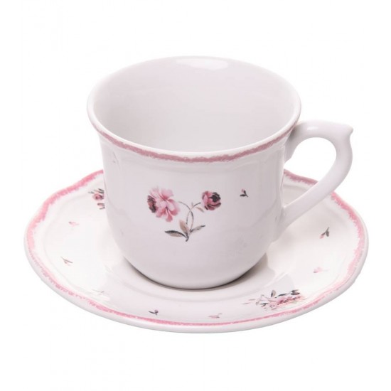 Xícara 90ml Avulsa de Café com Pires Florescer Rosa Cerâmica